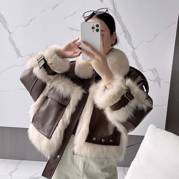 "Trixy" Faux Fur and Leather Jacket/Coat